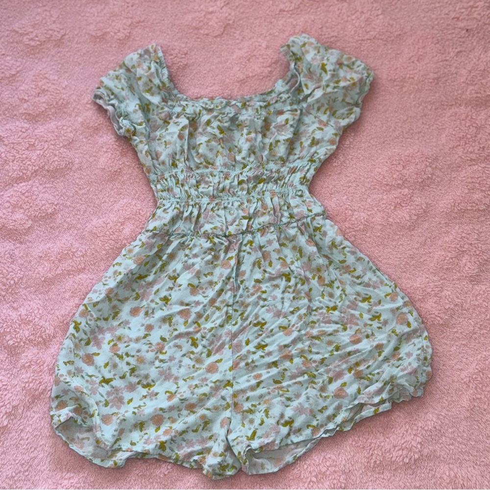 Girls Size 8 Medium Light Blue Art Class Floral Romper